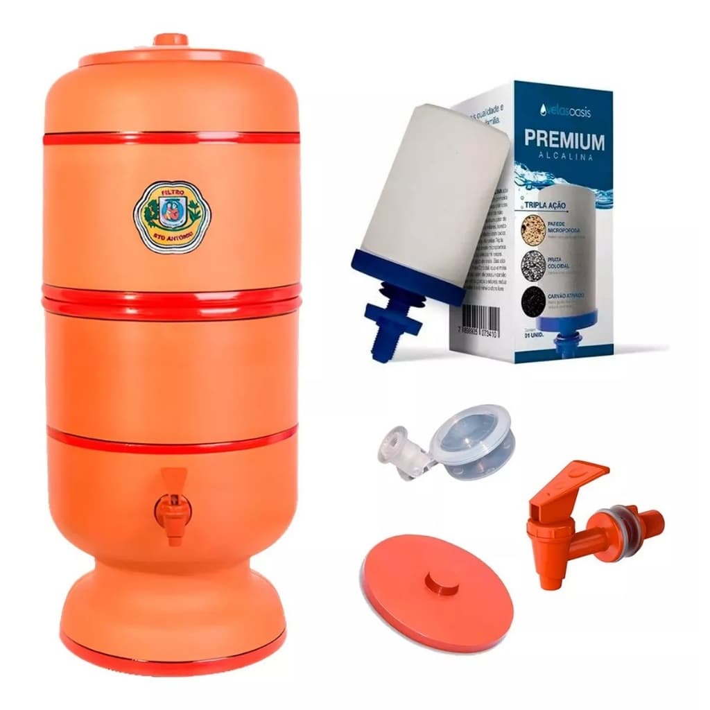 Filtro de Água de Barro Santo Antônio 8 litros Sendo 4 litros na parte Superior e 4 litros na parte Inferior  com a Vela Tripla Ação