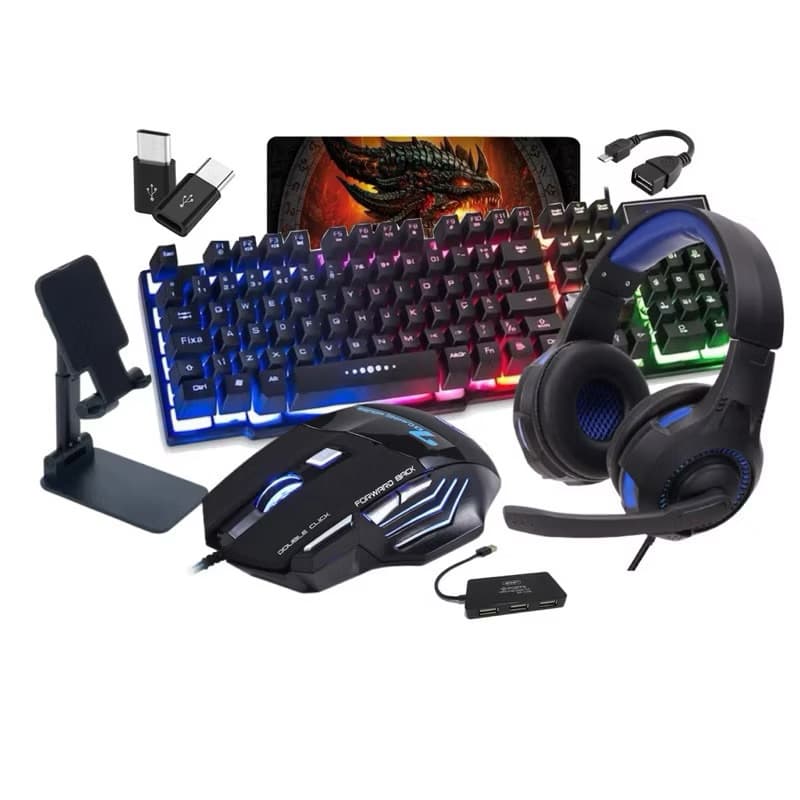 Teclado Led E Mouse Gamer Pc + Kit Cel Mobilador Compreto+ Headset Para Celular e PC