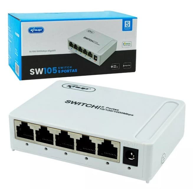Switch 5 Portas Rj45 Gigabit Rede 10/100/1000mbps Hub ETHERNET RJ45 fonte Bivolt 110/220V Automática knup