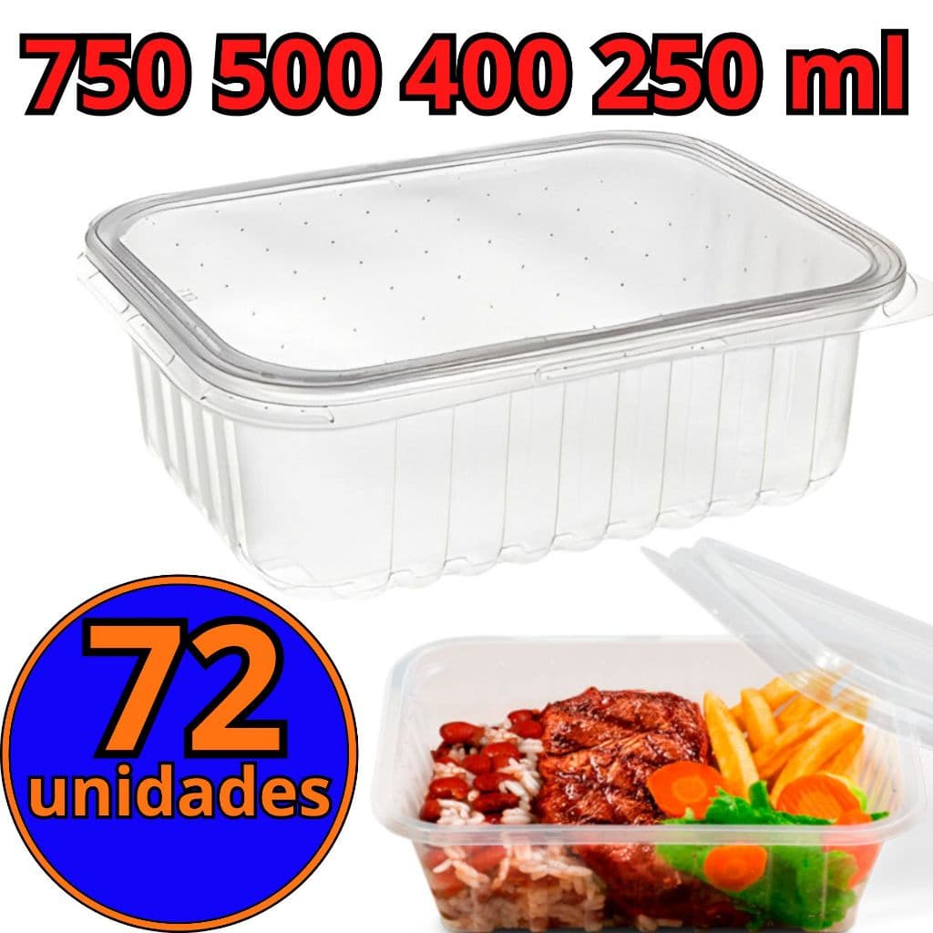 Pote Embalagem Marmita Descartavel Rentagular Plastico 500ml 400ml 250ml 750-ml Comida Fitness