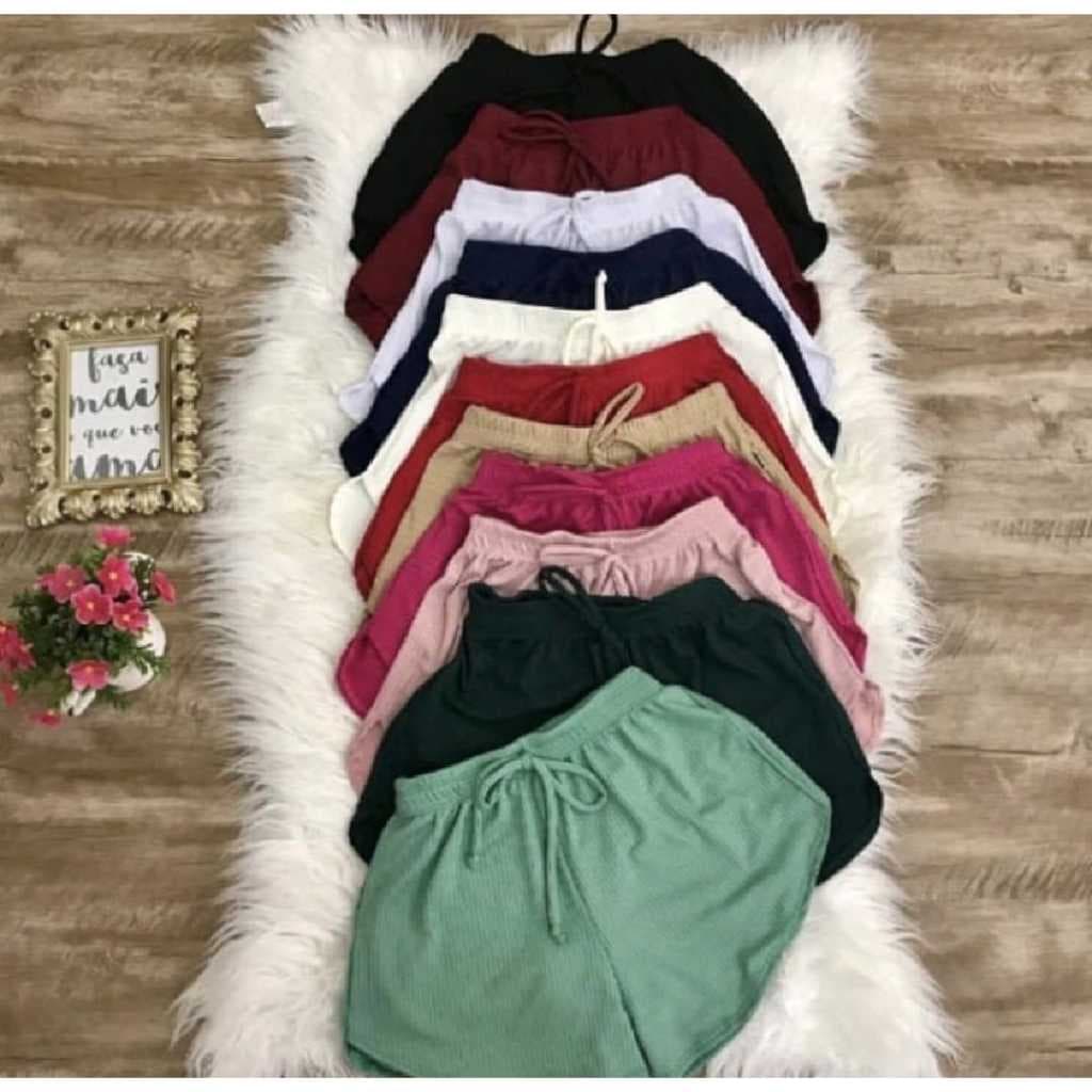 Kit 3 Shorts Feminino Malha Canelada Confortável Casual