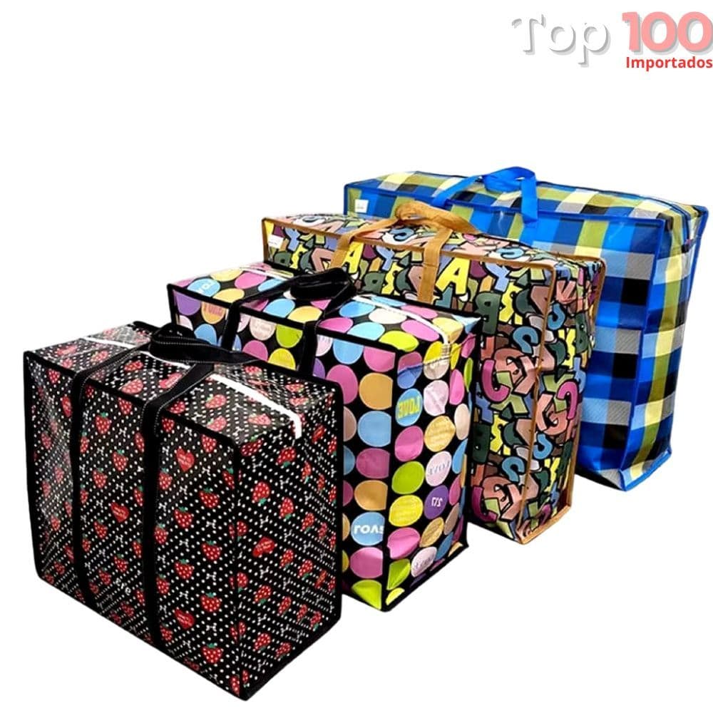 Sacola de Feira Grande Zíper Impermeável Sacoleira Média Pequena e Grande