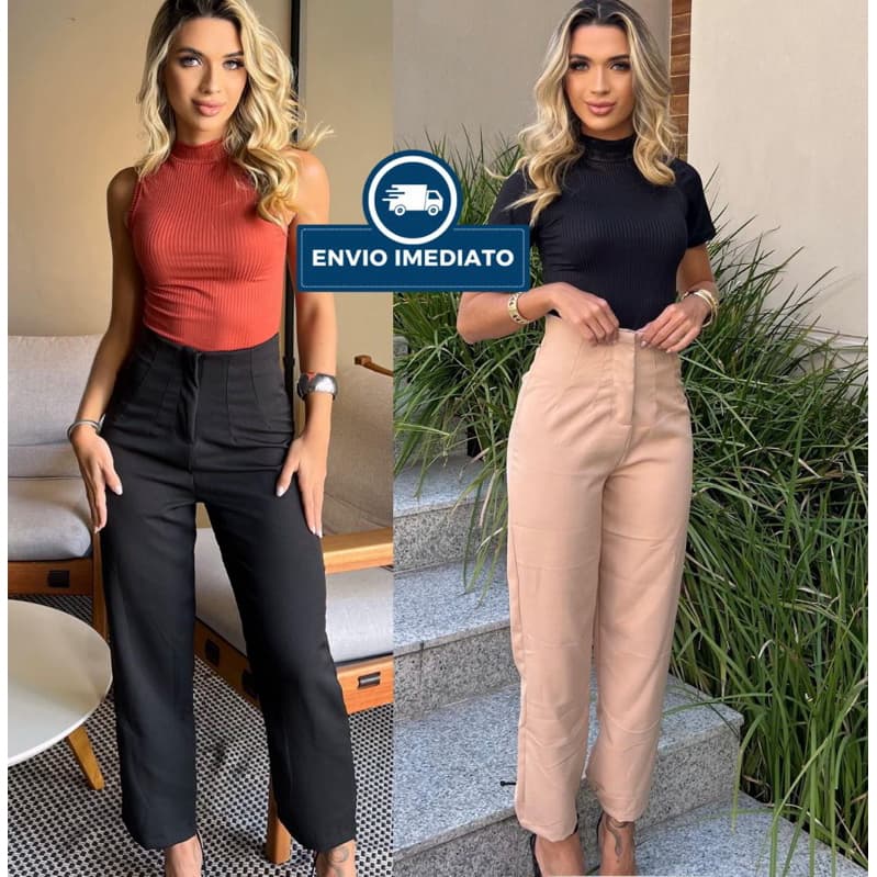 Calça Alfaiataria estilo Zarah Feminina Cintura Alta Com ziper Social Elegante Moda Luxo Blogueirinha