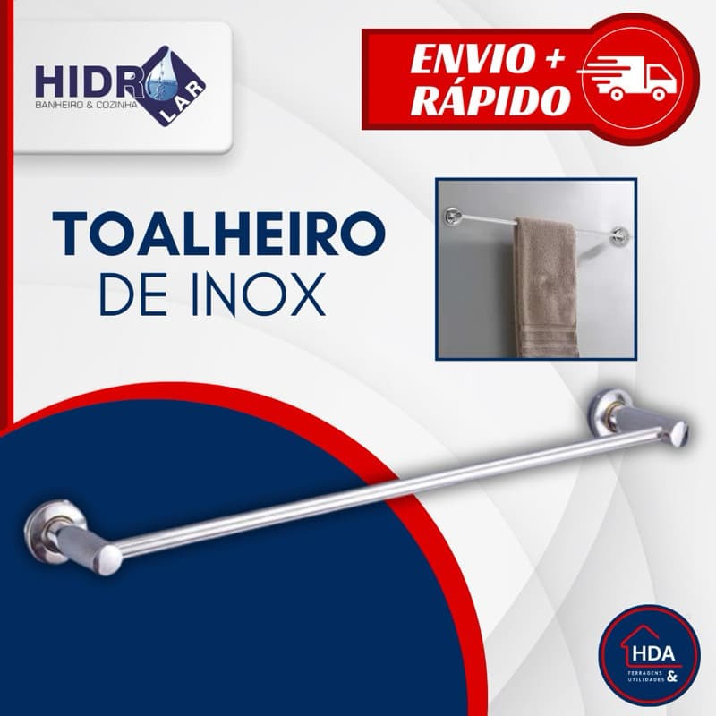 Porta Toalha de Banho Barra Inox Para Banheiro - Hidrolar