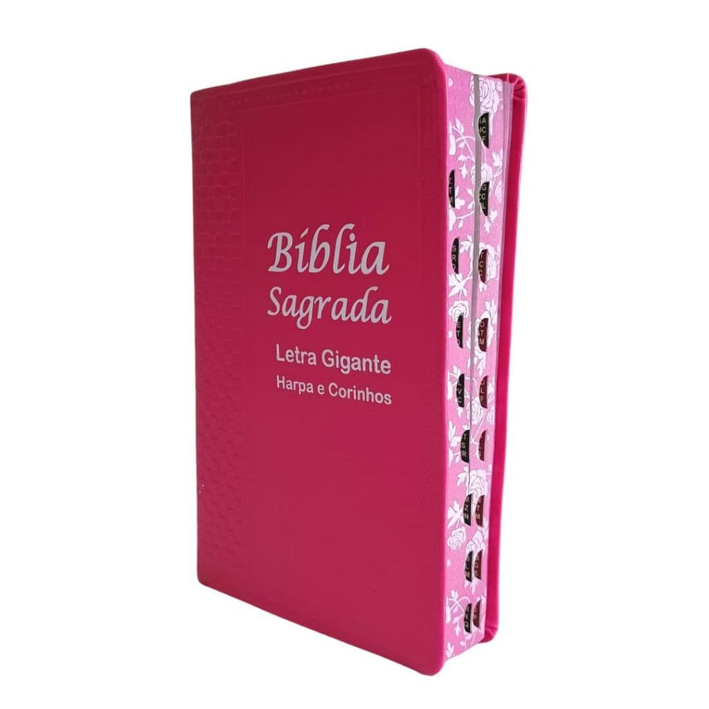 Bíblia Sagrada Feminina Rosa Couro Sintético com Harpa Palavras de Jesus em Vermelho e de Deus azul