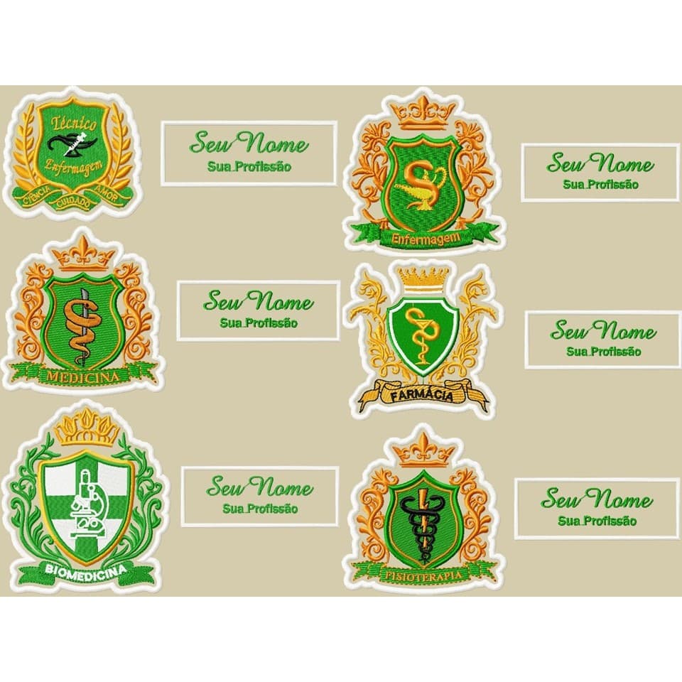 Pacth Brasão Profissão + Nome Bordado