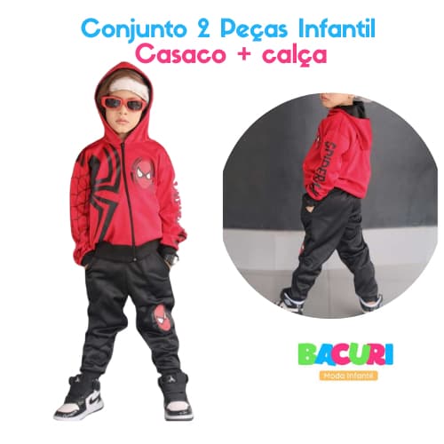 Conjunto 2 Peças Infantil Inverno Homem Aranha Com Ziper e Capuz
