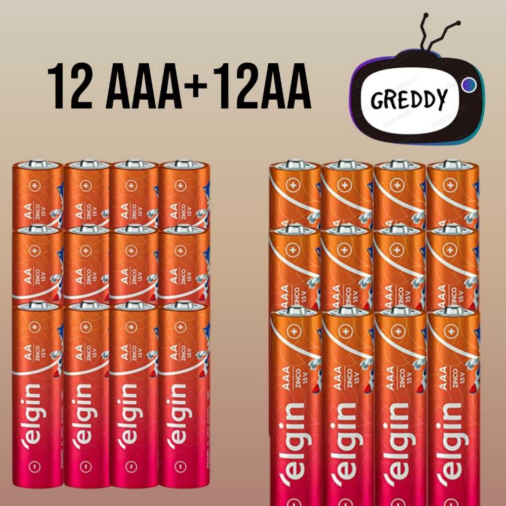 elgin DE ZINCO 12 Palito AAA  + 12 AA Pequena 6 Pcks de 4 Unidades