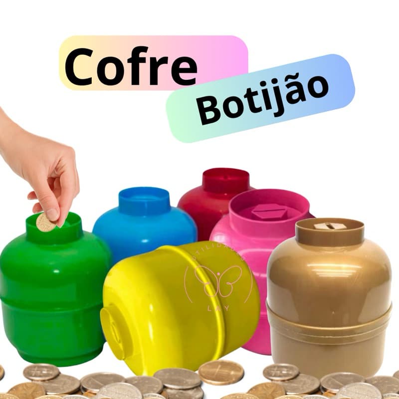 Cofre Cofrinho Botijão de Plástico Moedas e Notas