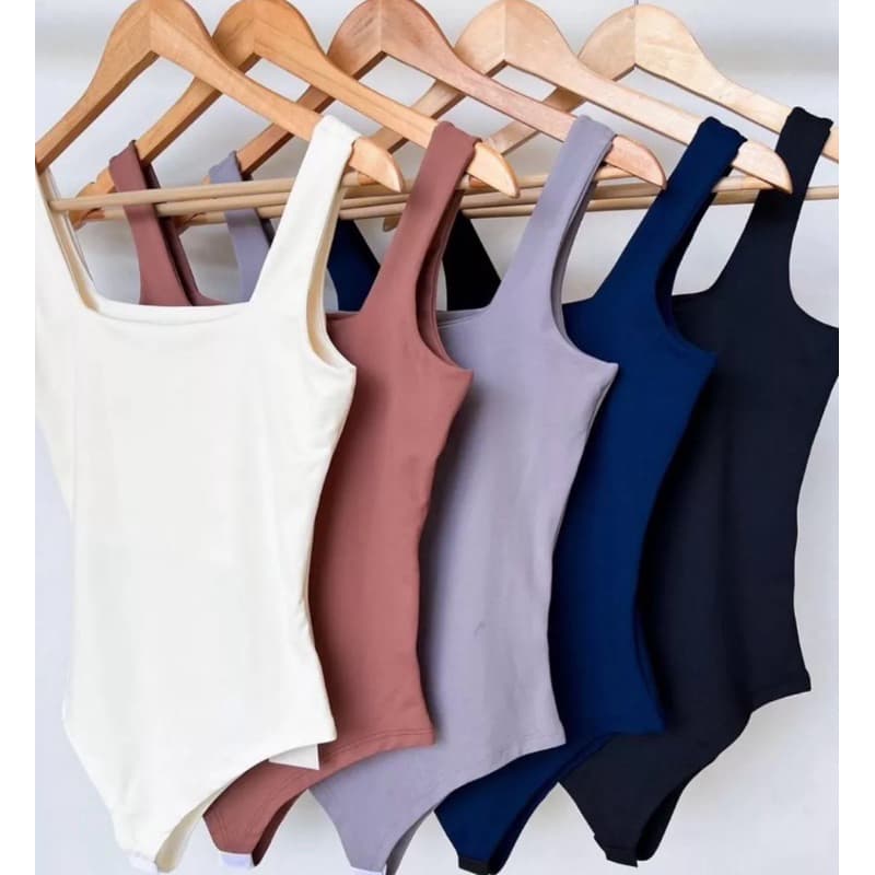 Body Bori Feminino Suplex Regata Alças Grossas Collant Decote Quadrado Básico Casual Dia Noite Trabalho Festa