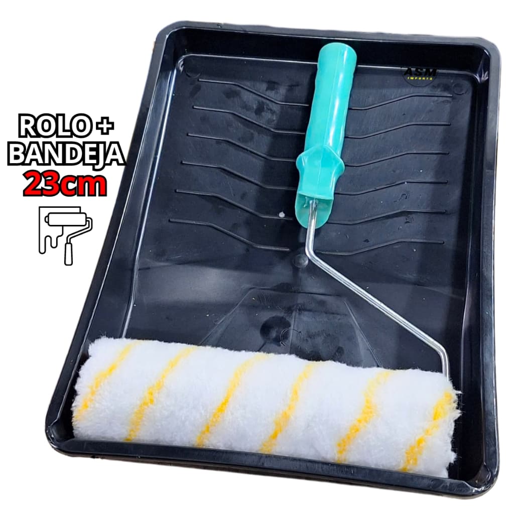 Conjunto P/ Pintura Rolo Lã de 23cm + Suporte e Bandeja Grande