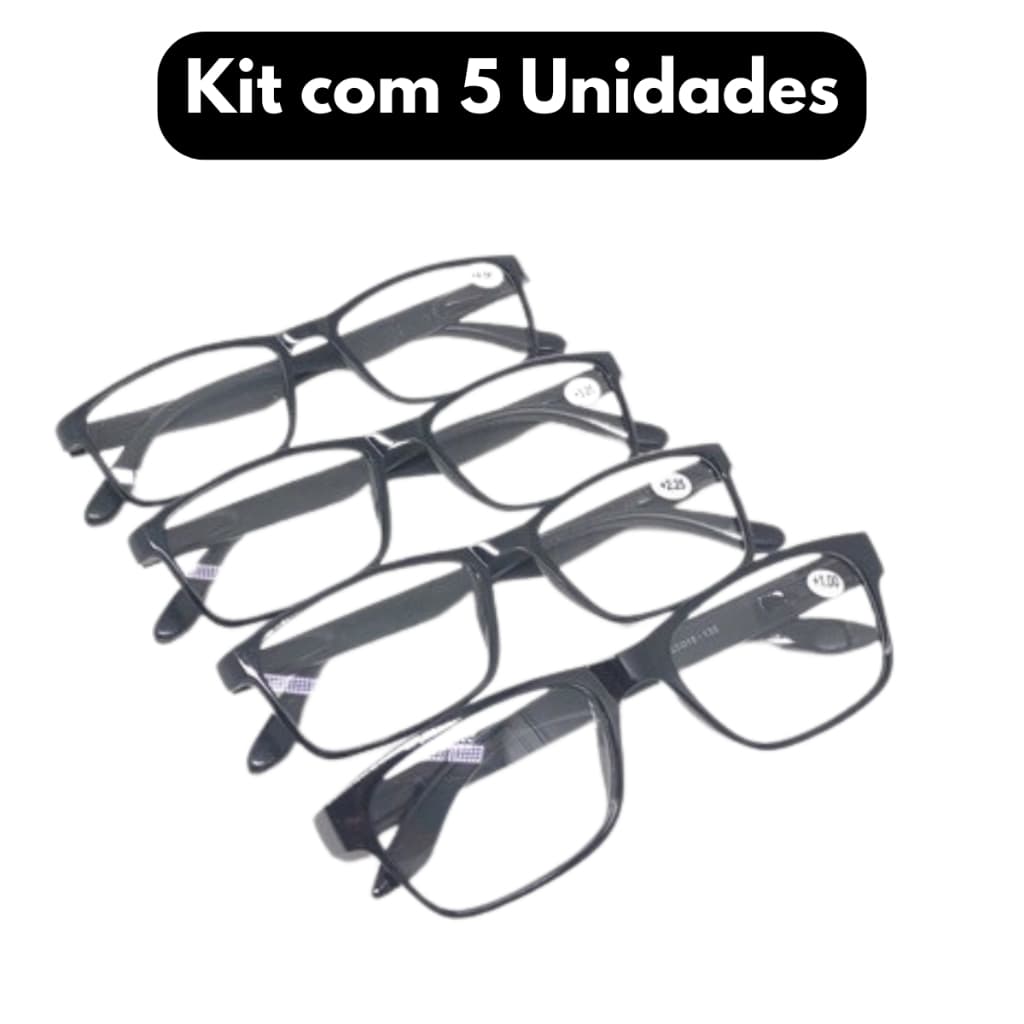 Kit com 5 Óculos de Grau para Leitura / Trabalho / Descanso Unissex - Cor Preto
