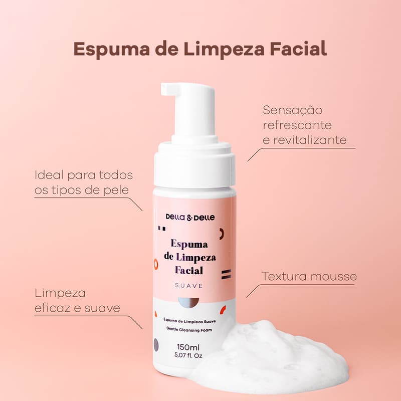 Mousse Espuma De Limpeza Facial Suave Della E Delle 150ml