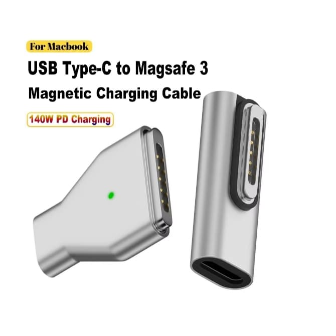 Tipo-C fêmea para Magasafe 3 conversor, luz indicadora adaptador USB-C magnético, 28V, conector 5A para MacBook 140W