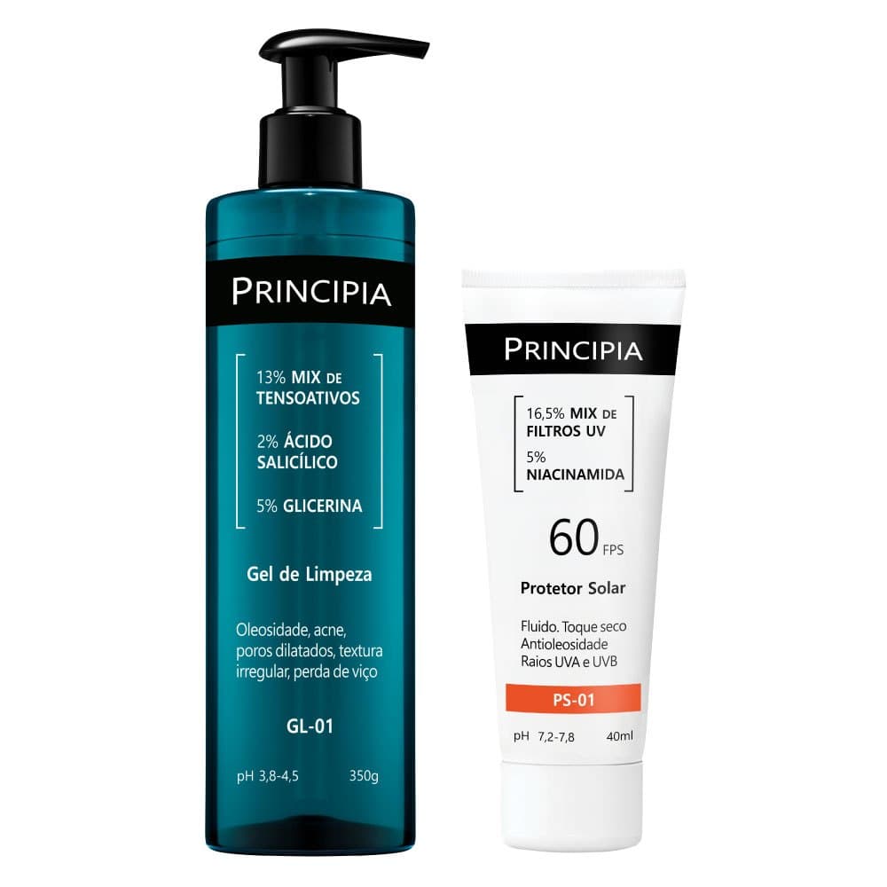 Principia kit Gel de Limpeza GL-01+ Protetor solar facial PS-01 FPS 60