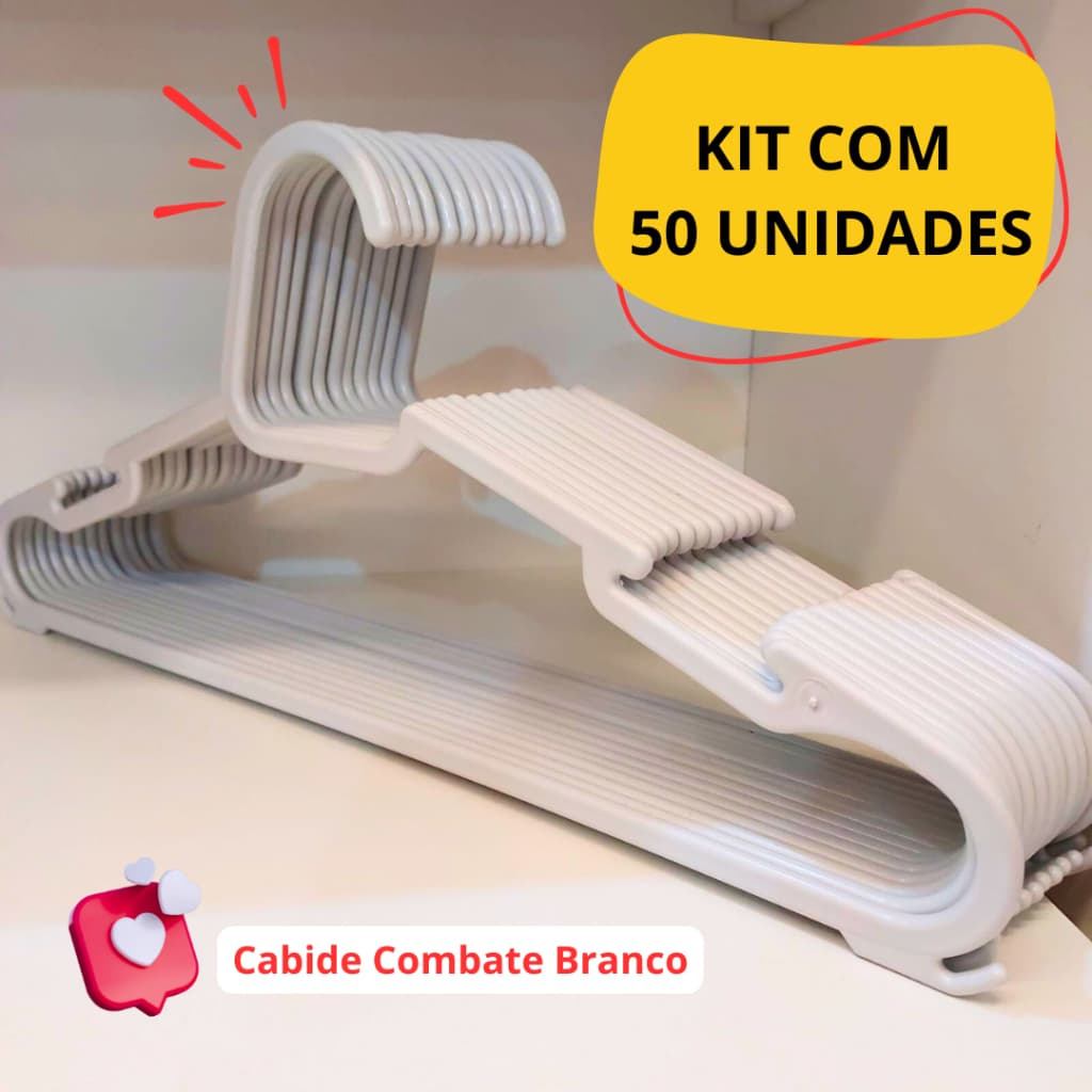 KIT 20/30/50 CABIDE BRANCO, COMBATE PRETO E SLIM, REFORÇADO E RESISTENTE, JAQUETAS E CALÇAS