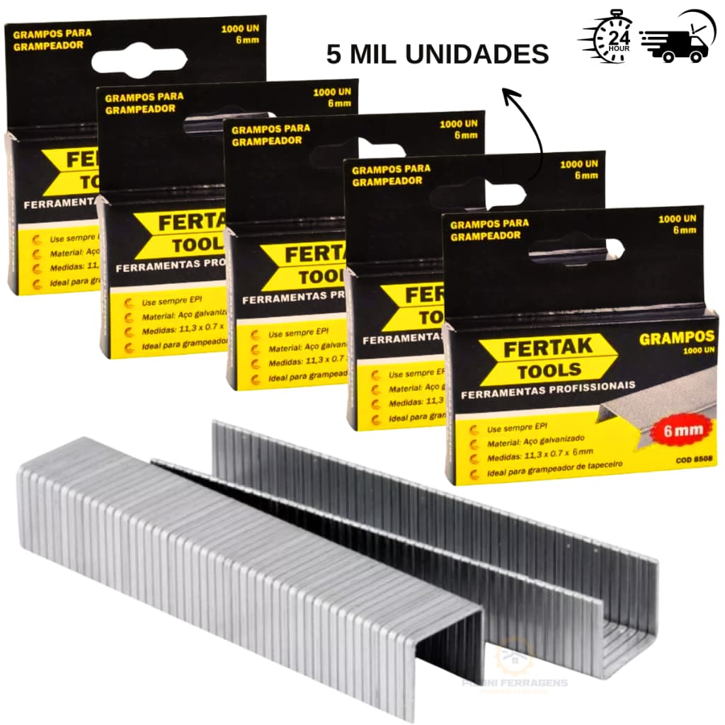 Grampos 6mm para Grampeador Tapeceiro com 5000 Unidades Fertak