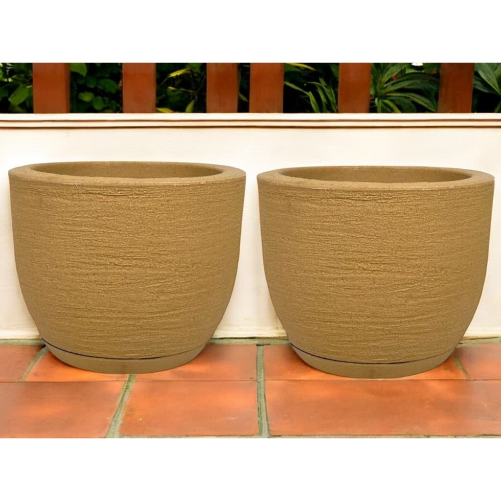 kit jogo 2 de vasos de planta  cone decoração casa e jardim modelo grafiato 20x25 com prato volume 6 litros