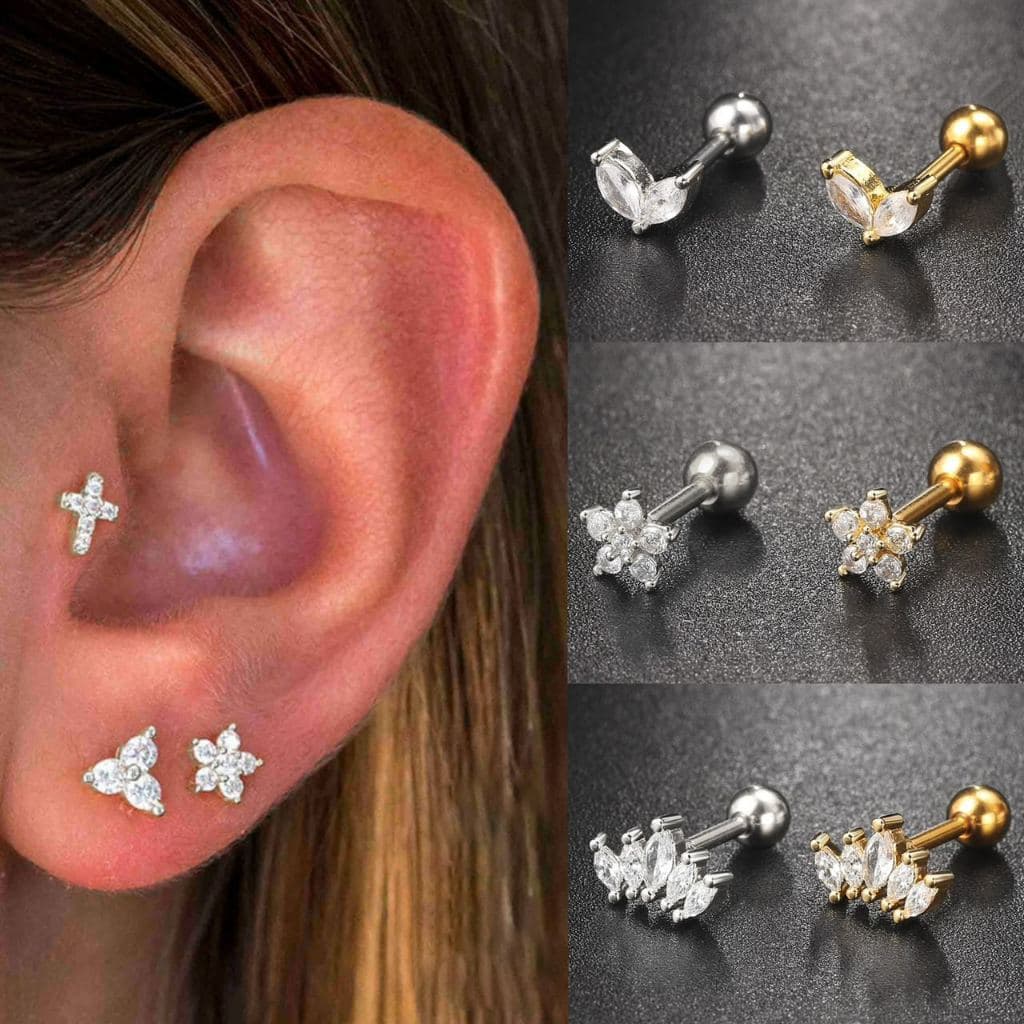 1Peça Piercing orelha  Aço cirurgico inox tragus cartilagem zircão KB2