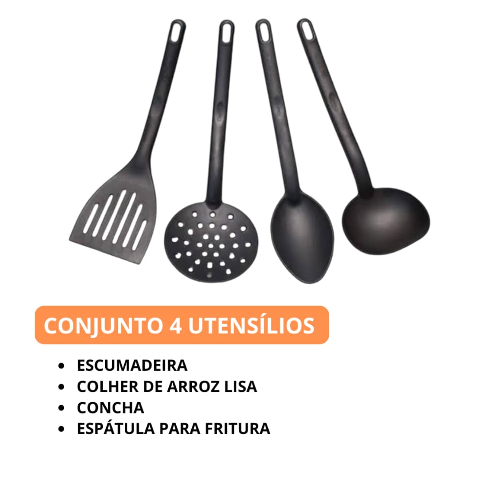 Kit de Conchas Cozinha Conjunto 4 Peças Utensílios Resistentes Espátula Colheres Jogo Nylon Rápido