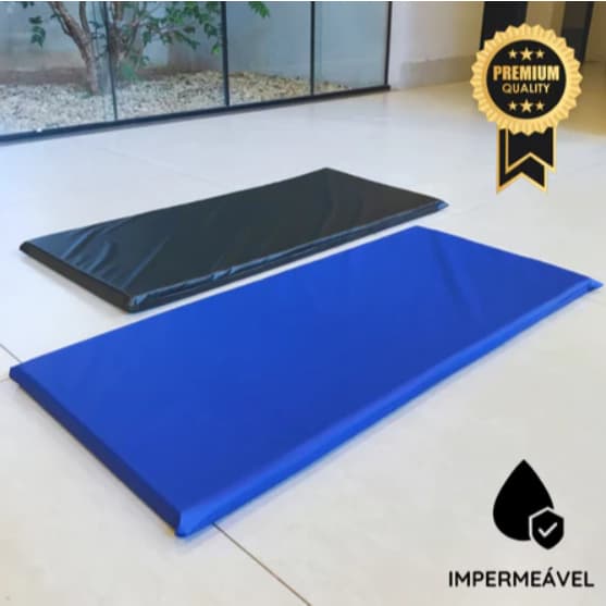 Colchonete p/ Academia 90x40x3 cm Azul Preto Espuma Macia D-23 Impermeável Compacto Mat Yoga Pilates