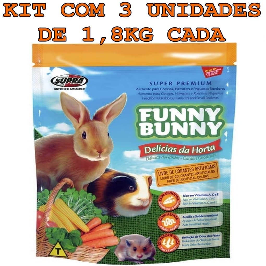 Funny Bunny 1,8KG Ração para Hamster, Porquinho da India, Coelho Funny Bunny delicias da horta.