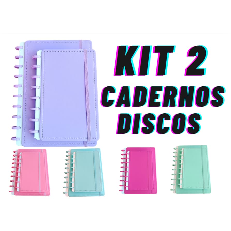 KIT CADERNO DE DISCOS COM DUAS UNIDADES G + M  ESTILO INTELIGENTE - TAMANHOS (B5) E (A5) - EM DIVERSAS CORES PAPELARIA