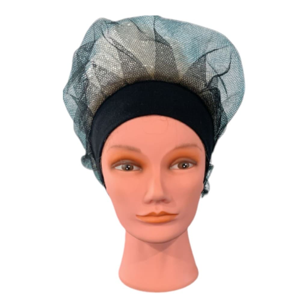 Toucas de Cozinha de Tela e Aba de Malha Preta para Cabelos Volumosos (Trança, Afro, Dread)