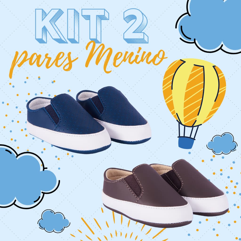 Kit 2 pares Tênis Slip On Infantil Bebê Menino Sapato Criança Recém Nascido Festa Calce Fácil Iate