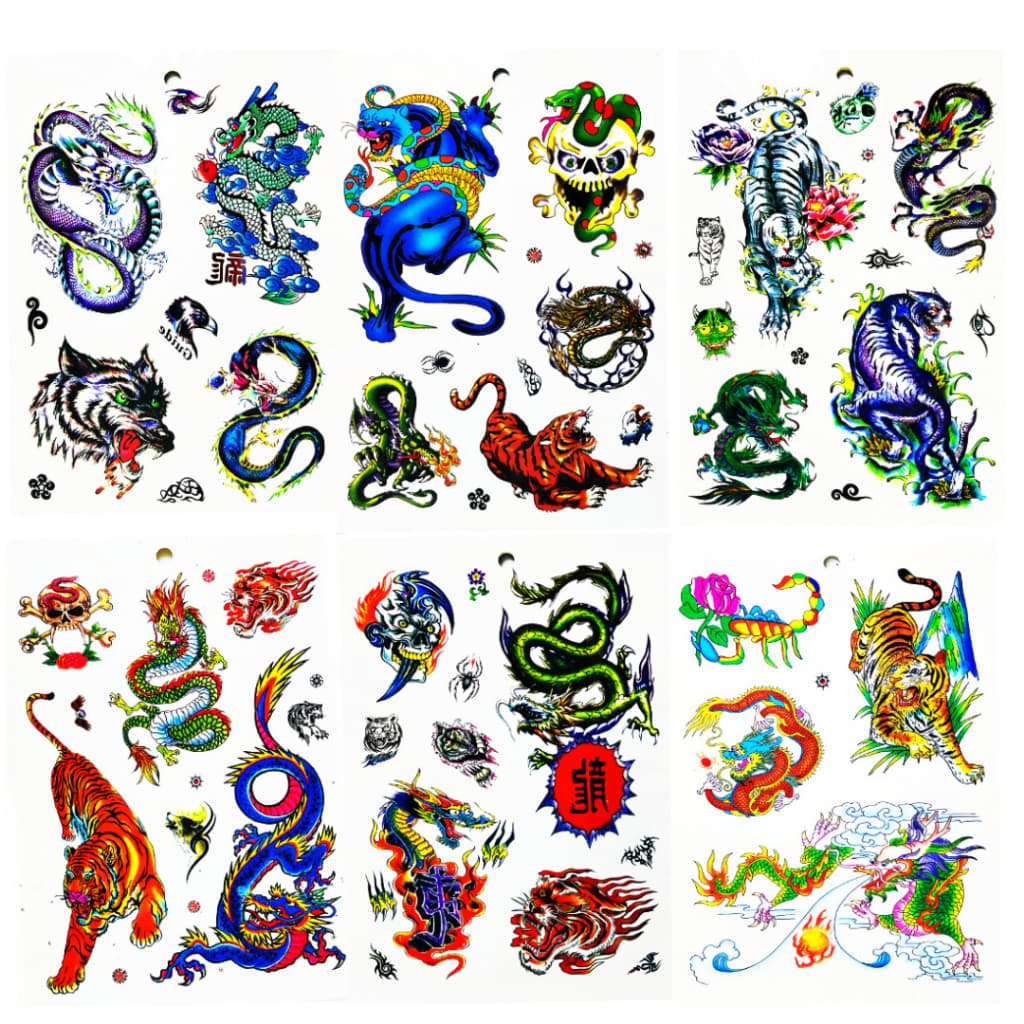 6 Cartelas De Tatuagens Temporárias - 35 Tattoos Diversas