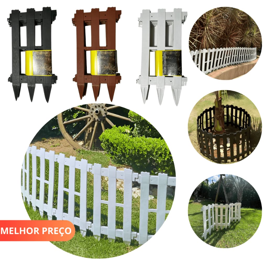 Cercado Cercadinho de Jardim Tipo Madeira 50cm De Altura Estilo Ingles