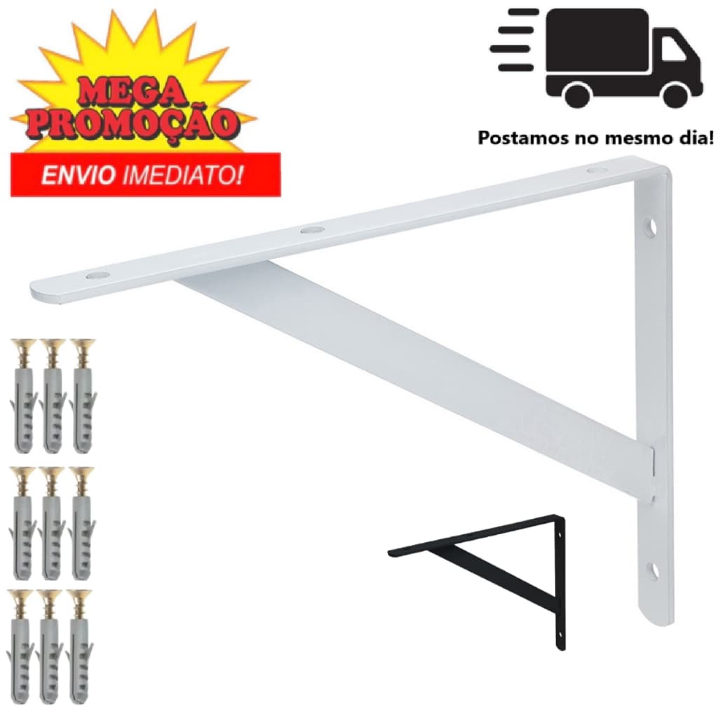 KIT 12x Mão Francesa Cantoneira Suporte para Prateleira + Parafuso e bucha - Escolha o tamanho