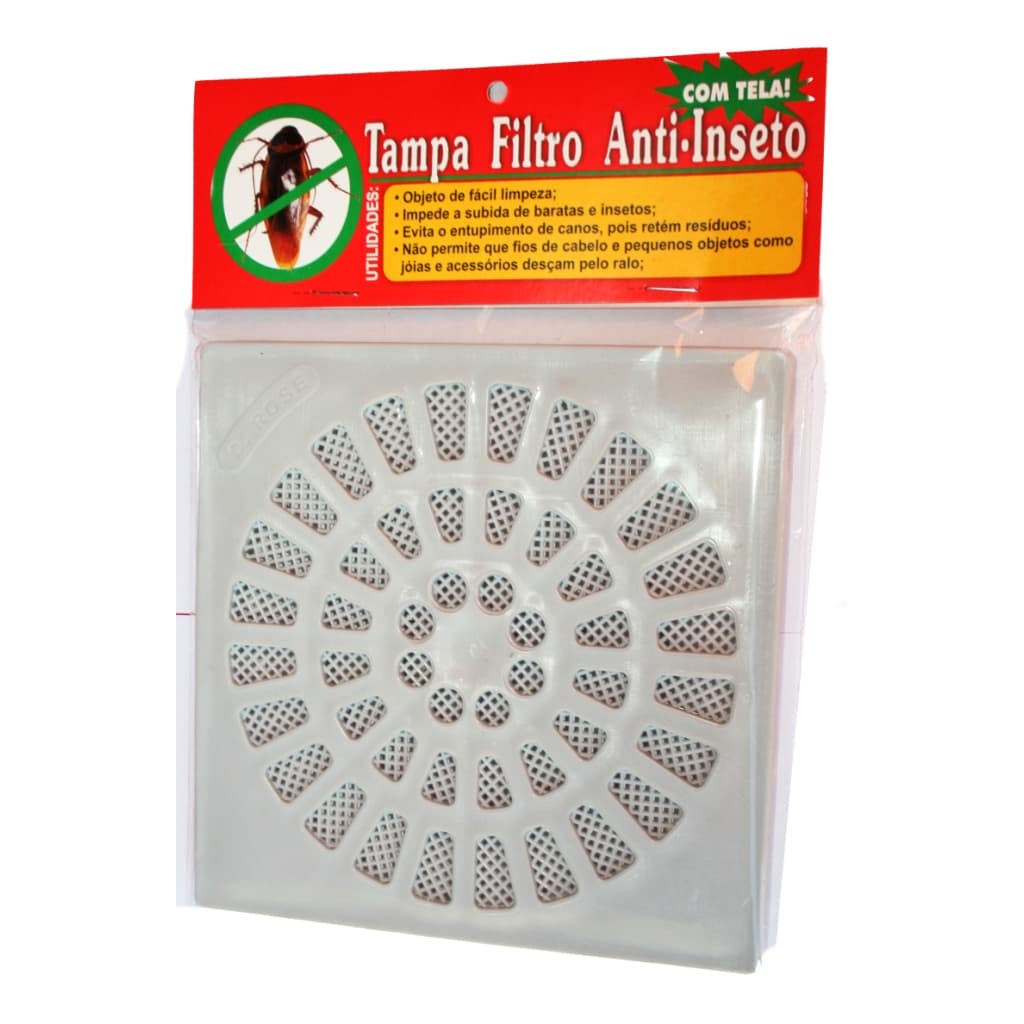 Ralo E Grelha Anti Inseto Com Tela 15cm D'Rose Para Banheiro Quadrado Branco Dengue Cabelo Ralos.