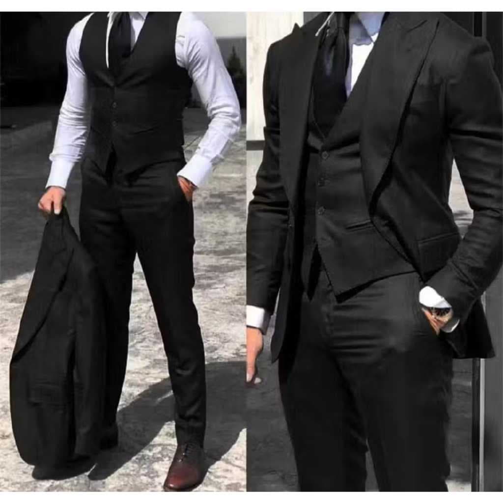 Terno Masculino Oxford Completo Preto Premium Corte Italiano (Paleto+calça+colete) Gramatura 180 Direto da Fabrica - Pro