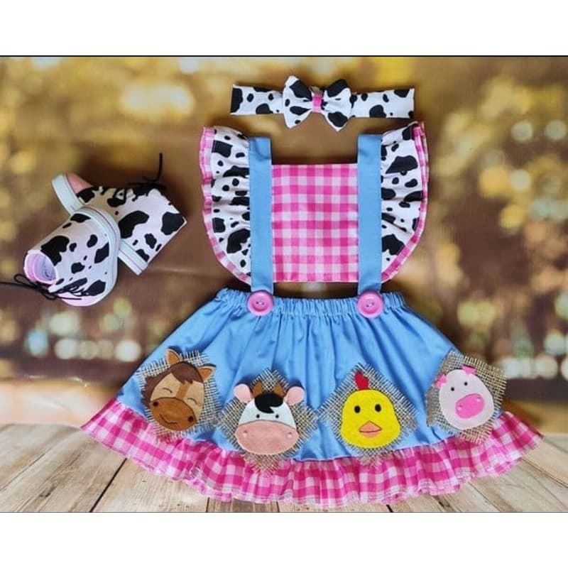 fantasia fazendinha vestido fazendinha rosa romper fazenda infantil rosa pink