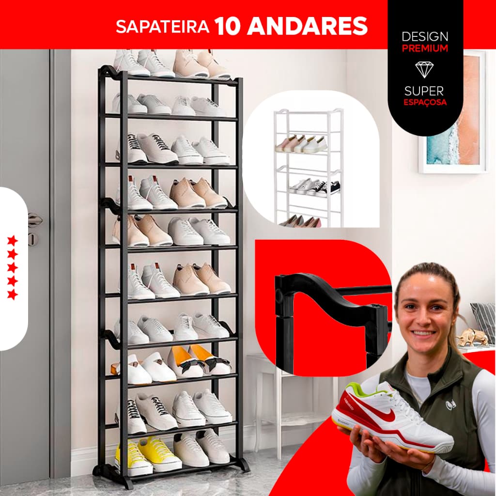 Sapateira Portatil 30 Pares Com 10 Andares Sapatos Desmontável Resistente Organizador Multiuso