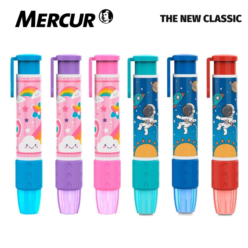 Caneta Borracha Decorada Mercur - Cores Mágicas Tom Pastel e Sistema Solar Universo Fofa