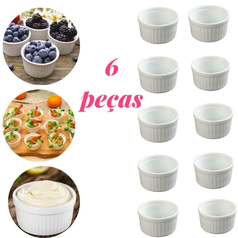 6 potinhos Dorama Ramekin porcelana 40 ml ramequim porta molho molheira ramecan