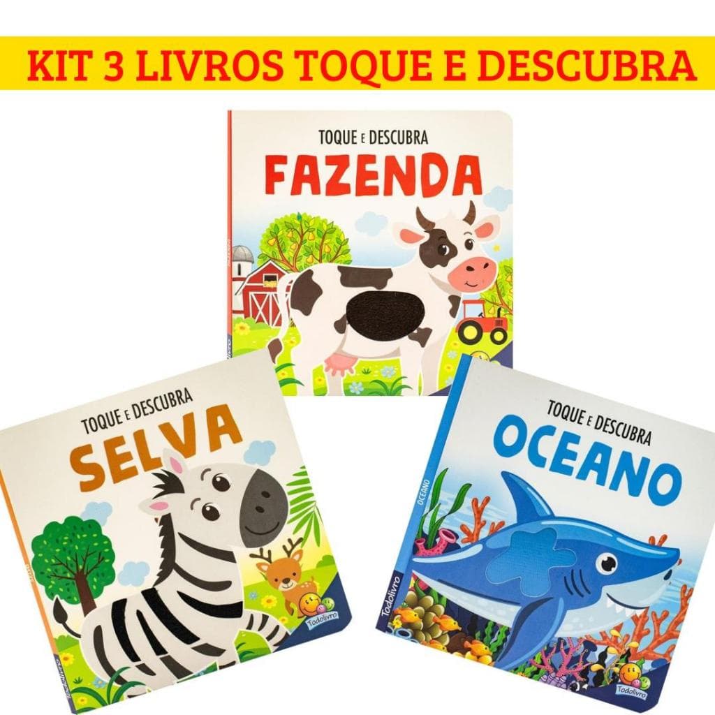 Kit 3 livros cartonados Toque e Descubra - Fazenda, Selva, Oceano