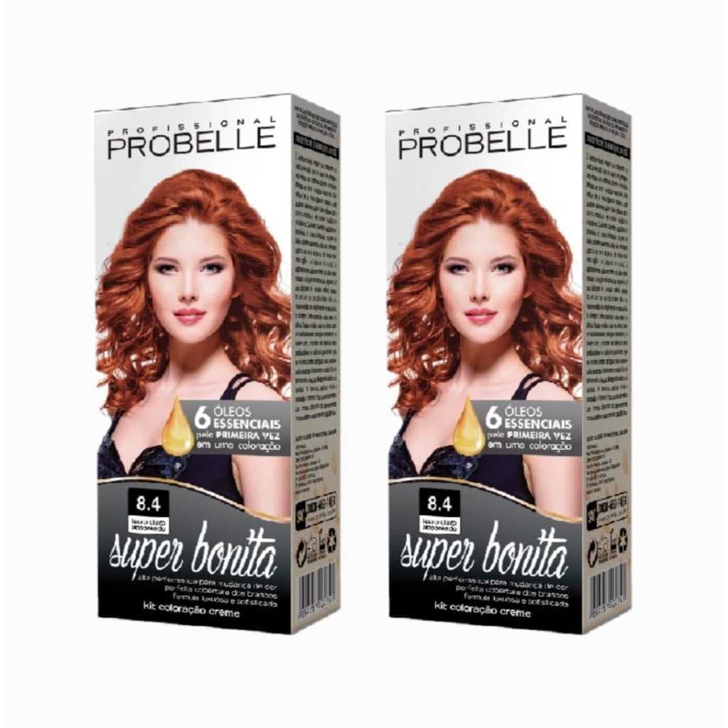 Kit Com 2 Unidades De Tintura Probelle Super Bonita 8.4 Louro Acobreado