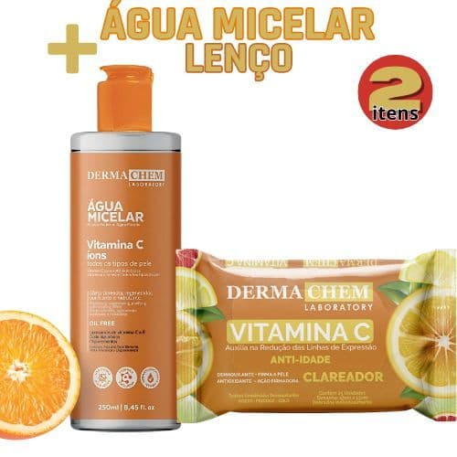 Lenço Demaquilante e Água Micelar com Ácido Hialurônico e Vitamina C
