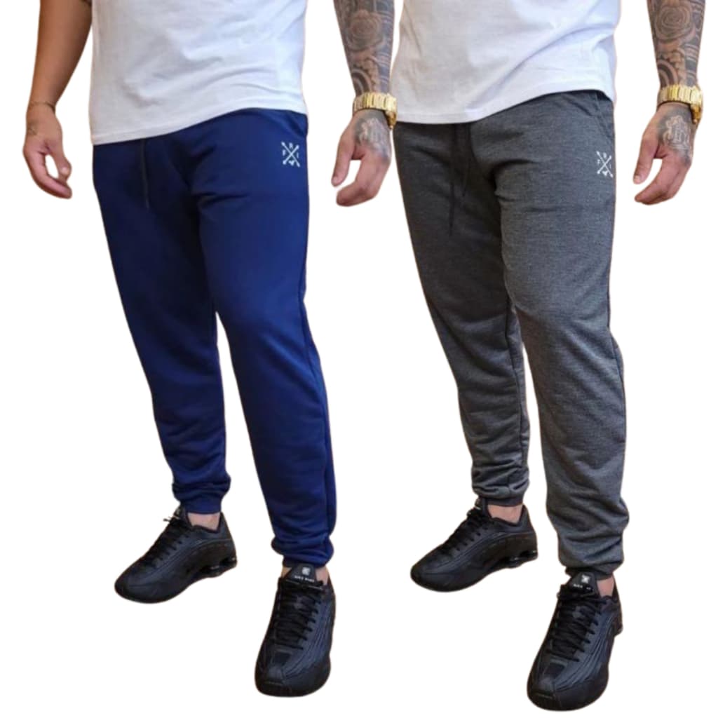 Kit 2 Calças Jogger Moletom Moletinho Masculina Skinny Slim Academia Treino