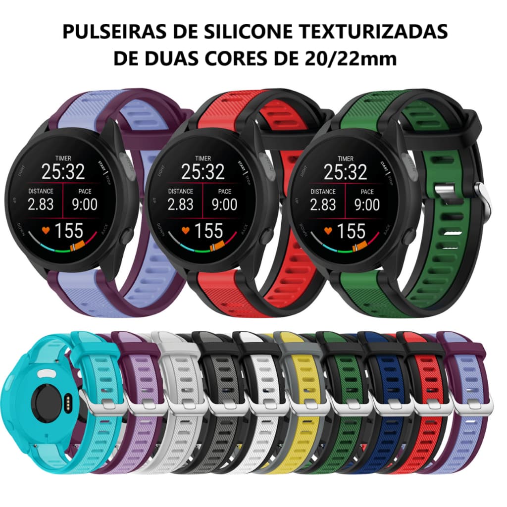 Pulseira De Silicone Para Garmin Forerunner 165 Active2 GTR47mm GTS2mini GTR3/PRO 20/22mm