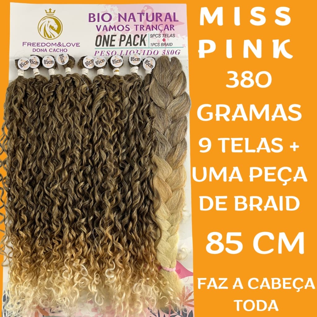 Miss Pink Freedom&Love CABELO CACHEADO 380 Gramas/ 85 Cm/ Bio Natural / 9 Telas + Uma Peça De Braid