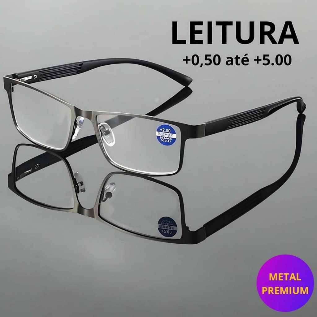 Óculos De Leitura Metal Aço Com Grau Para Perto Descanso Presbiopia Masculino e Feminino Premium