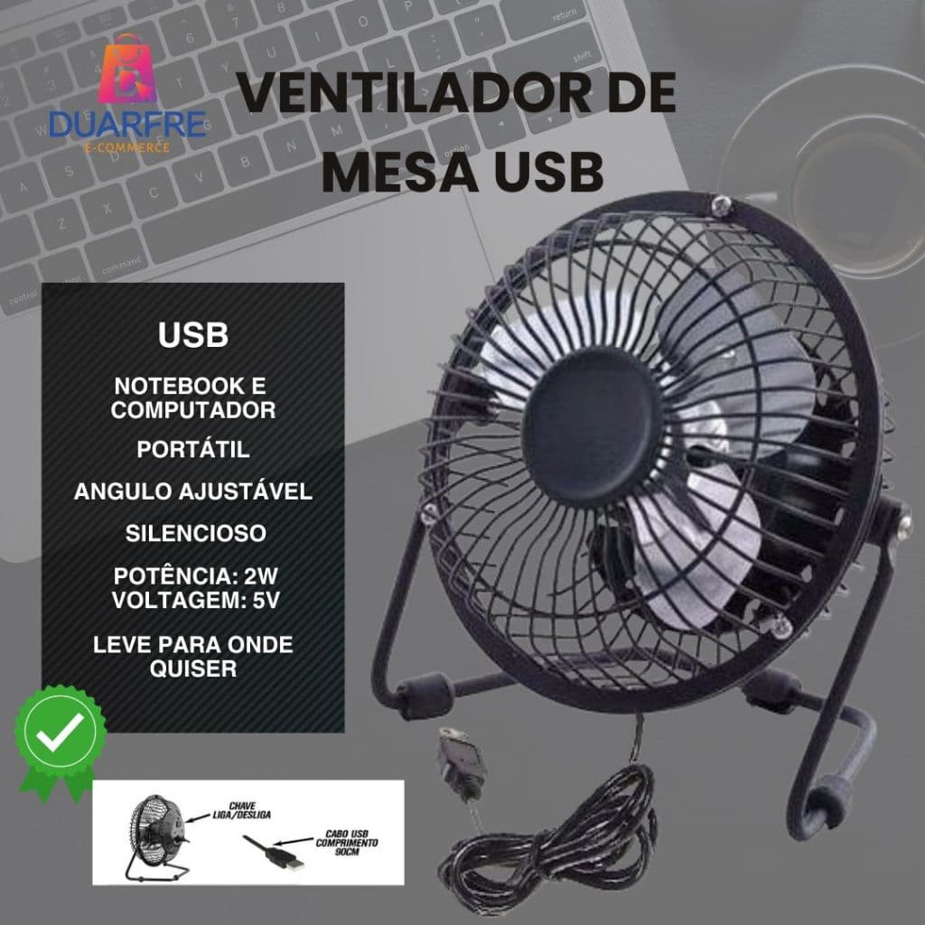 Mini Ventilador de Mesa USB Potente e Silencioso