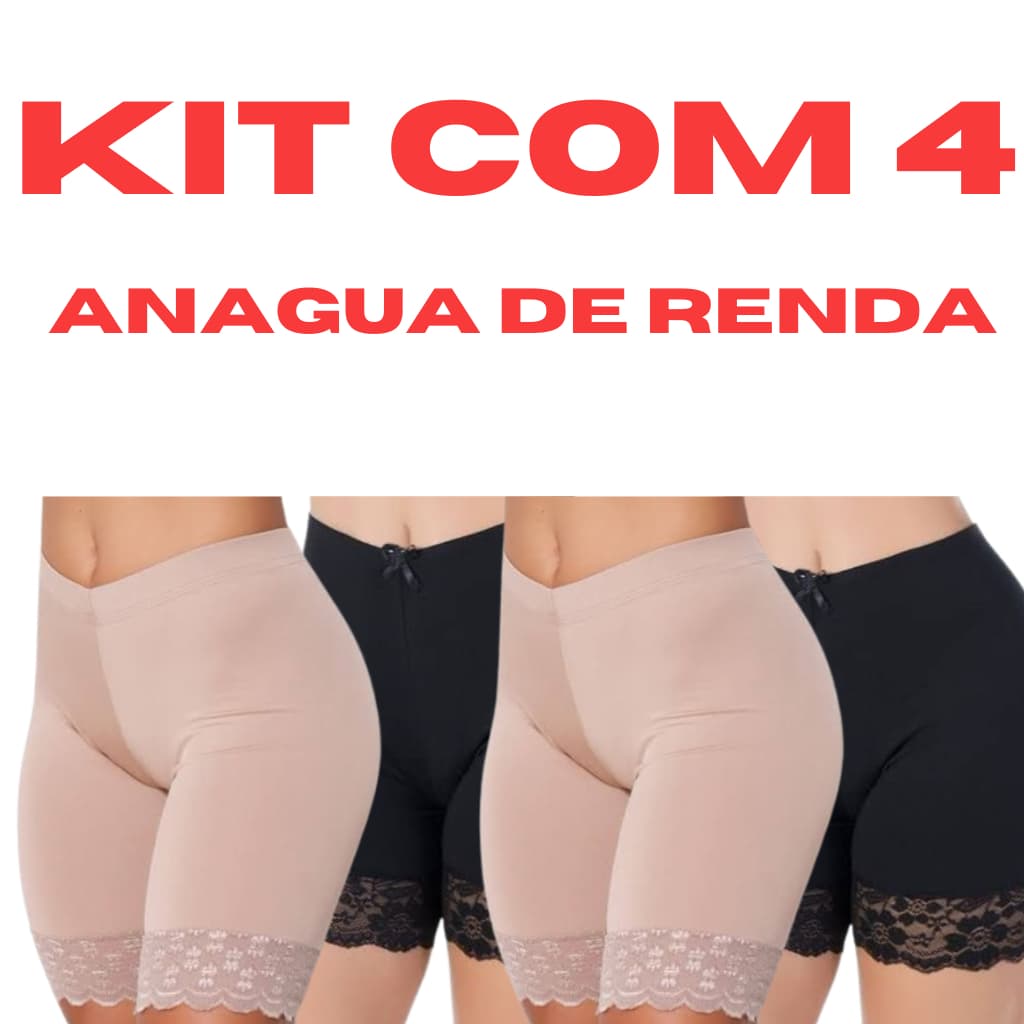 Kit 4 Short Anágua Segunda Pele com Renda Bermuda Feminina Longa PLUS SIZE