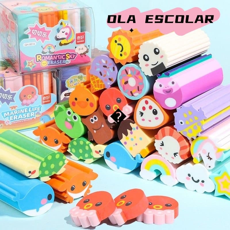 Kit 6 Borracha Escolar Fast food Colorido Hamburguer Fofo Apagador Papelaria Fofa Escritório Estudar