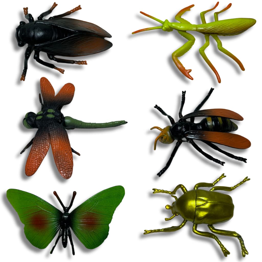 Kit 6 Insetos De Borracha Brinquedo Borboleta Abelha Besouro gafanhoto barata