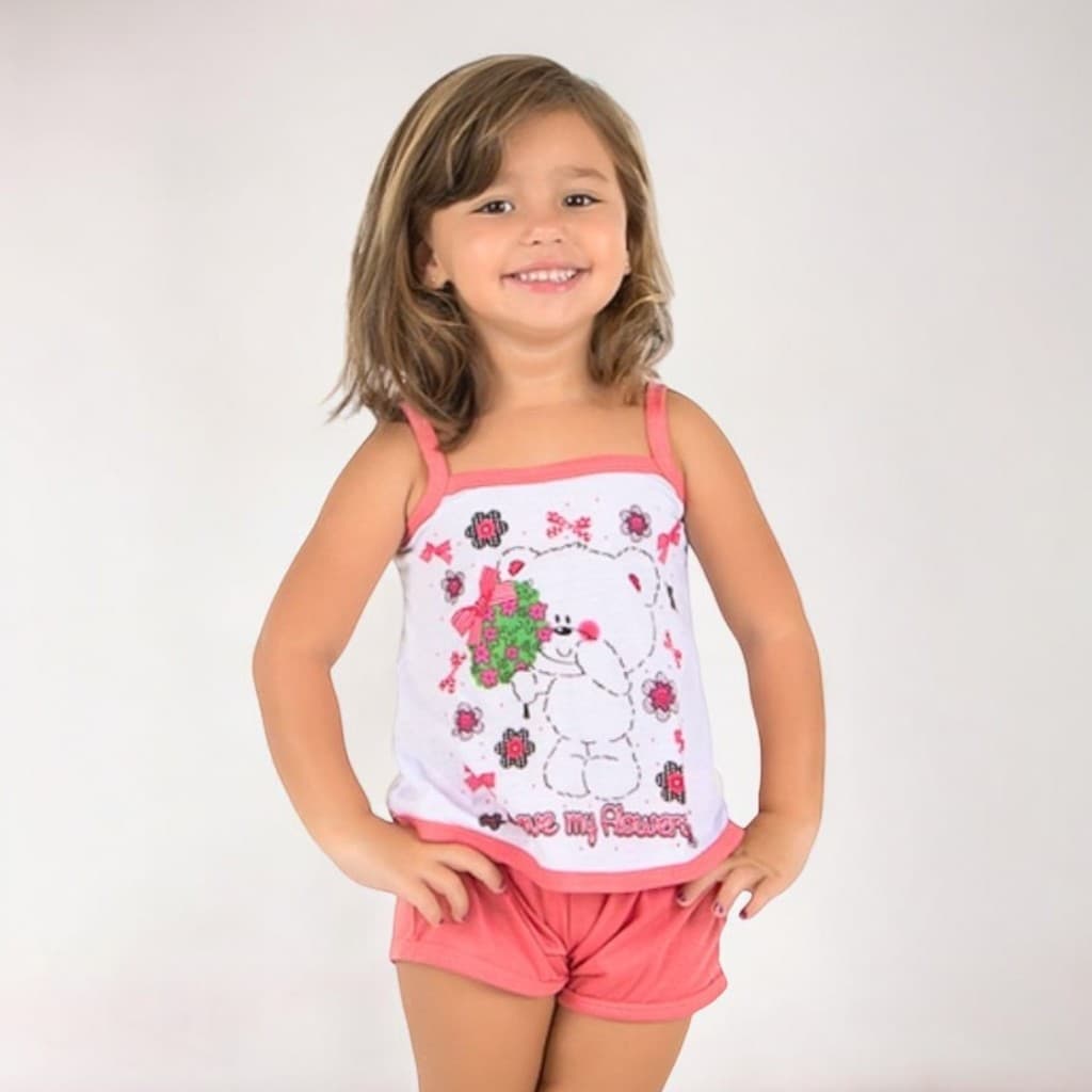 Pijama Infantil Short doll Criança em Malha Poliéster Meninas Conforto